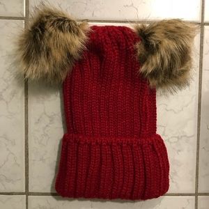 Red Double Pom Pom Beanie
